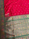 The Arundhati Vilasa: Vermilion Red & Emerald Green Woven Saree