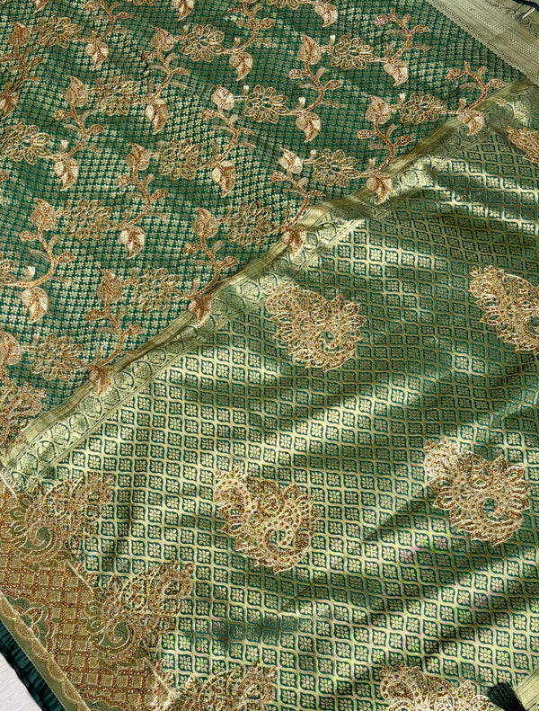 The Yashasvi Vilasa: Sage Green & Antique Gold Woven Saree