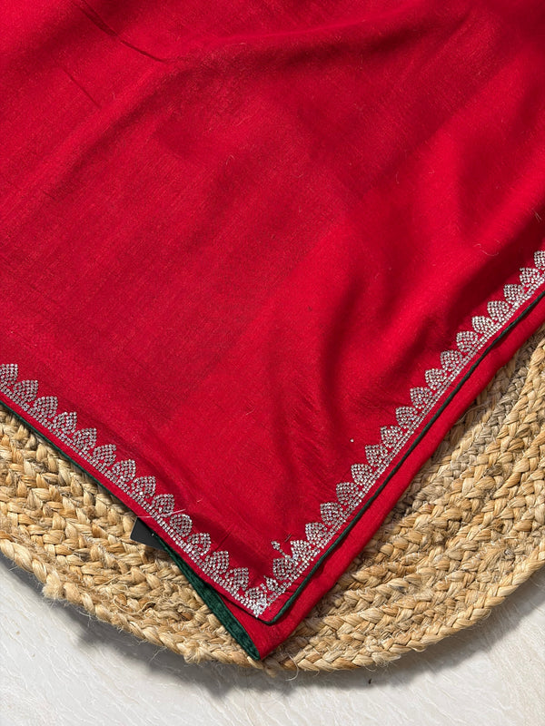 The Crimson Ira: Deep Red & Silver Georgette Saree