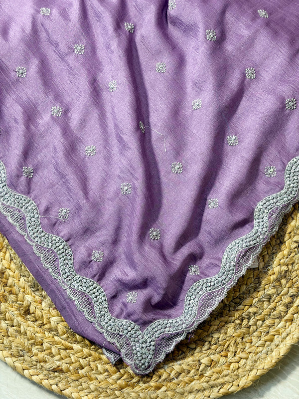 The Lavanya Vilasa: Lavender Mauve Embroidered Saree