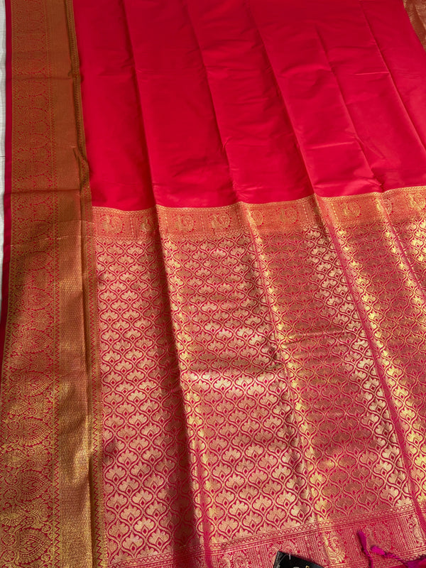 The Scarlet Legacy: Classic Red Silk Saree with Heritage Gold Zari