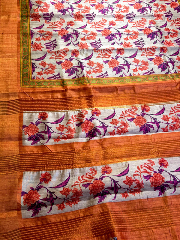 Orange floral saree :Bold, bright, and blooming. ✨