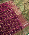 The Crimson Forest: Maroon Geisha Silk Saree with Emerald Green Contrast