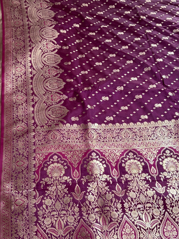 The Midnight Amethyst: Rich Dark Purple Handloom Silk Saree
