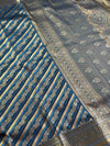 The Sapphire Streak: Blue Kanchipuram Silk with Linear Brilliance