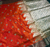 The Marigold Grove: Rust Orange Silk Saree with Forest Green Contrast