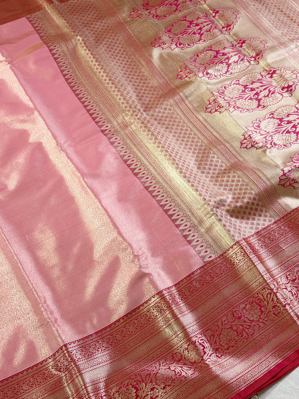 The Rose Quartz Glow: Pink Metallic Tissue Silk Saree