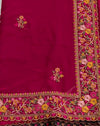 The Midnight Rose: Deep Pink Silk with Botanical Embroidery