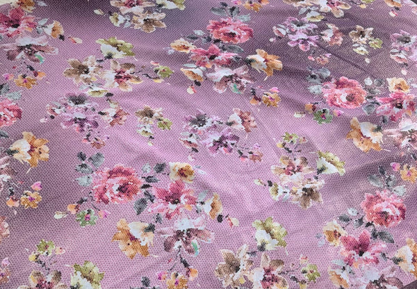 The Rosewood Garden: Dusty Pink Chiffon-Georgette Saree with Floral Prints