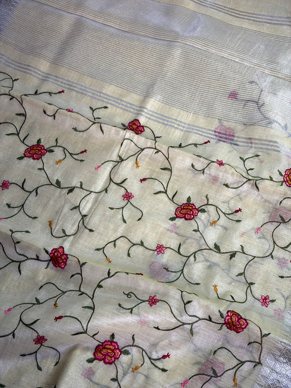 Light yellow cotton saree with intricate full jaal design for a vibrant traditional look. πβ¨
