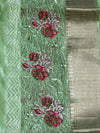 Fresh pista cotton saree with delicate cross-stitch embroidery for a subtle elegant touch. πβ¨