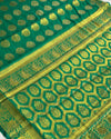 The Verdant Flow: Emerald Green Crepe Silk Saree with Gold Zari Buttas
