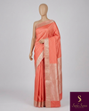 The Coral Luster: Peach-Salmon Katan Silk Saree with Kanchipuram Zari Butta