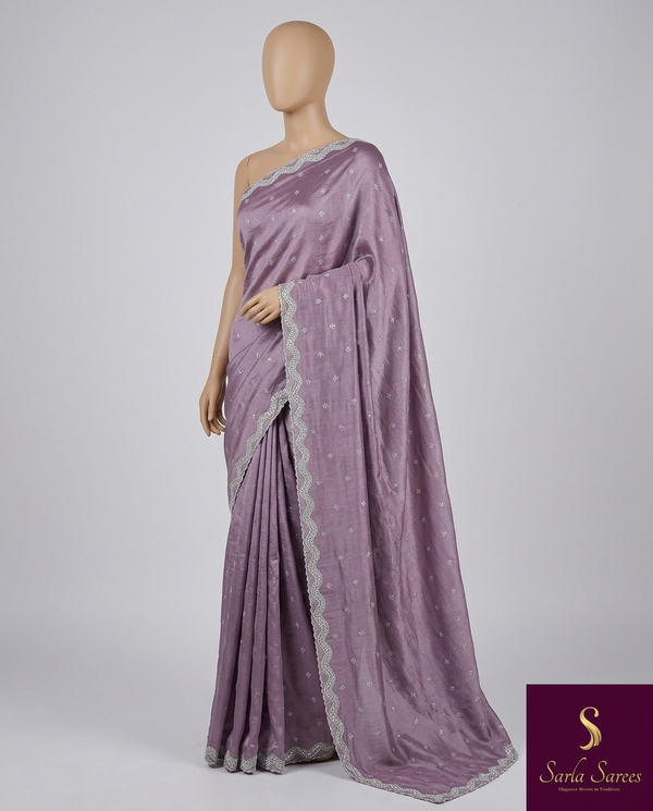 The Lavanya Vilasa: Lavender Mauve Embroidered Saree