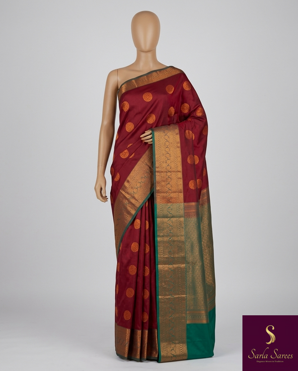 maroon kanjipuram saree