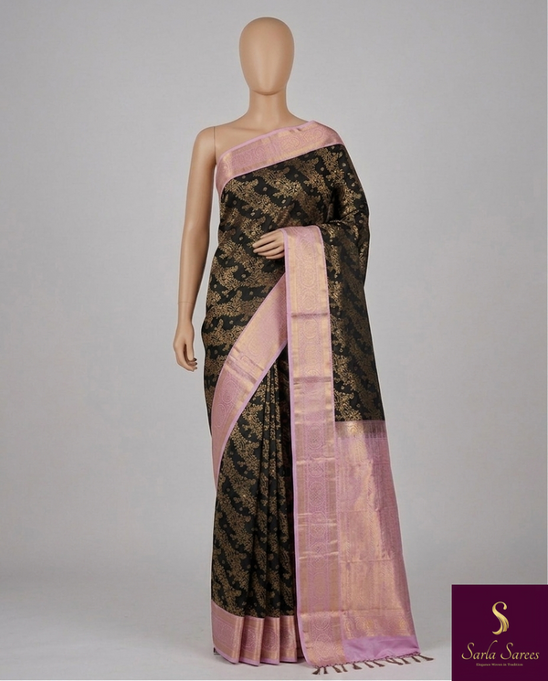Midnight & Blossom: The Black Kanchipuram with Light Pink