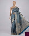 The Sapphire Streak: Blue Kanchipuram Silk with Linear Brilliance
