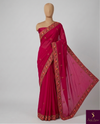 The Midnight Rose: Deep Pink Silk with Botanical Embroidery