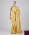 The Primrose Glow: Lemon Yellow Silk Blend Saree with Scalloped Zardosi Border