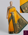 The Golden Meadow: Mustard Yellow Silk Saree with Forest Green Contrast