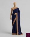 The Midnight Bloom: Navy Blue Georgette Saree with Floral Scalloped Border