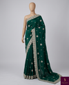 The Emerald Empress: Forest Green Silk Saree with Silver Gotapatti & Zardosi Work