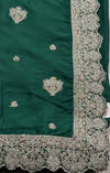 The Emerald Empress: Forest Green Silk Saree with Silver Gotapatti & Zardosi Work