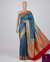 The Royal Azure: Teal Blue Silk Saree with Crimson Red Contrast
