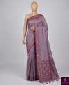 The Lavender Lattice: Dusty Mauve-Lavender Linen Saree with Ornate Weaved Borders