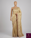 The Gilded Ivory: Champagne Gold Silk Saree with Ornate Zardosi Border