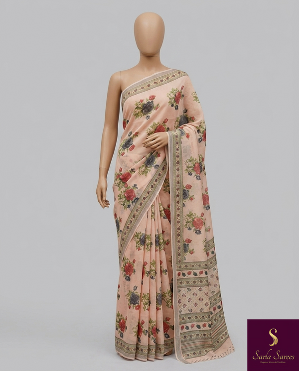 The Blush Botanical: Pastel Pink Premium Brasso Saree
