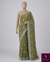 The Olive Blossom: Olive Green Georgette Saree with Scalloped Chikankari-Style Embroidery