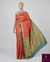 The Coral Mayil: Peach-Salmon Kanchipuram Silk Saree with Teal & Gold Zari Border