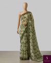 The Sage Blossom: Olive-Sage Chiffon Saree with Delicate Sequin Border