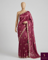 The Royal Amethyst: Mauve-Plum Tissue Silk Saree with Scalloped Zardosi Border