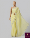The Primrose Glint: Pastel Yellow Chiffon Saree with Moti & Sequin Border