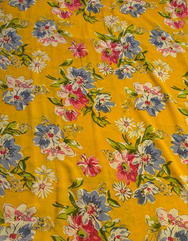 The Marigold Bloom: Vibrant Yellow Chiffon Saree with English Floral Print