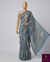 The Slate Whisper: Mineral Blue Italian Silk Saree with Paisley & English Floral Overlay