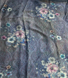 The Slate Whisper: Mineral Blue Italian Silk Saree with Paisley & English Floral Overlay