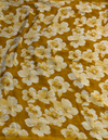 The Honeycomb Blossom: Mustard Yellow Chiffon Saree with Cream Watercolor Florals
