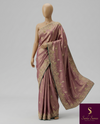 The Lavender Luster: Rose Gold & Muted Mauve Silk Saree with Ornate Paisley Border