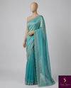 The Ocean Luminary: Turquoise Blue Shimmer Drape with Scalloped Gota & Sequin Border