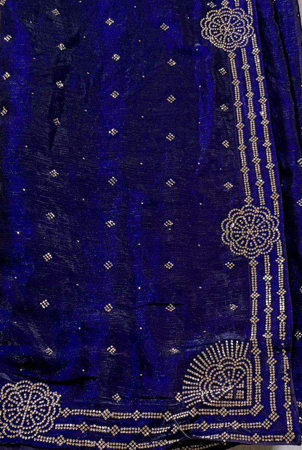 The Midnight Constellation: Royal Navy Blue Georgette Saree with Circular Medallion Borders