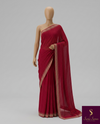 The Crimson Constellation: Deep Maroon Drape with Geometric Grid Border & Micro-Butti Shimmer