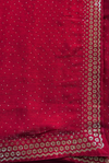 The Crimson Constellation: Deep Maroon Drape with Geometric Grid Border & Micro-Butti Shimmer