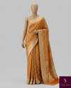 The Sunrise Loom: Honey Gold Leheriya Kanchipuram Saree with Classic Zari Brocade