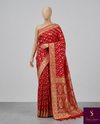The Varanasi Heritage: Crimson Red Banarasi Saree with Fine Gold Zari Paisley Buttis
