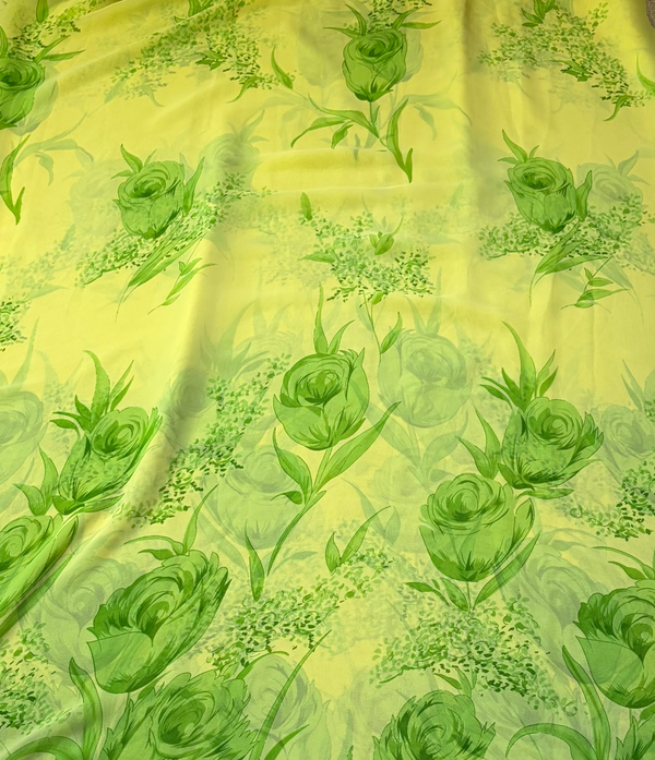The Citron Meadow: Lemon Yellow Floral Saree with Leaf Green Lace Border