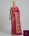 The Royal Slub: Magenta Raw Silk Saree with Antique Golden Zari Floral Jaal