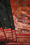 The Midnight Paithani: Jet Black Saree with Crimson Red Zari Border & Asavali Pallu